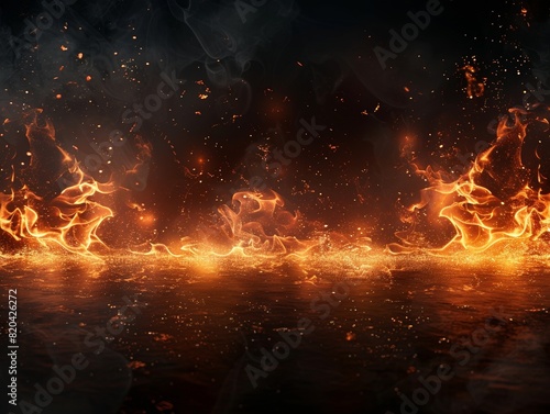 An illustration of a fire border on a burning black background. 