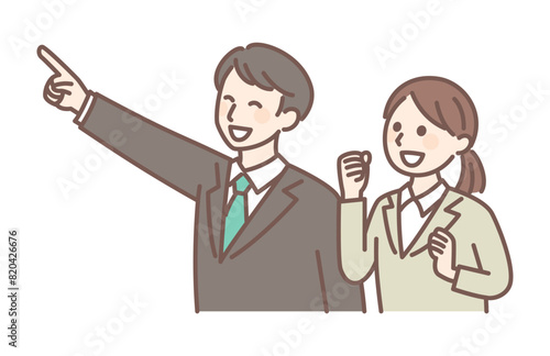 illustration of young man and woman in business suit