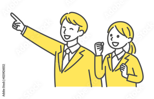 illustration of young man and woman in business suit