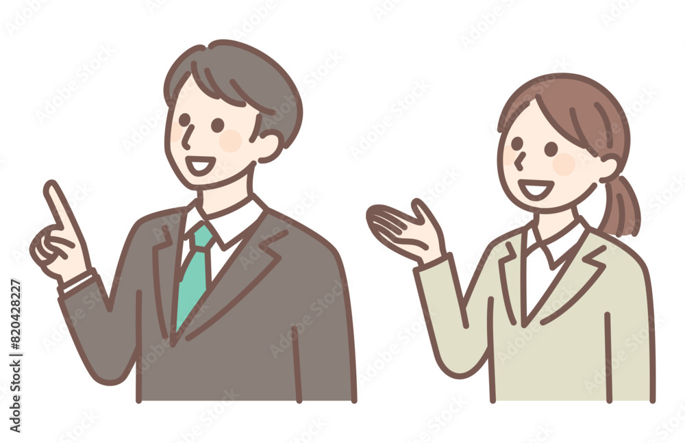 illustration of young man and woman in business suit