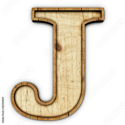 j capital letter in wood on a white background 