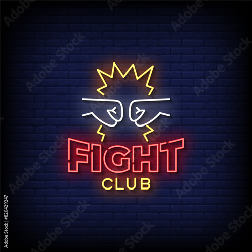 fight club neon Sign on brick wall background vector