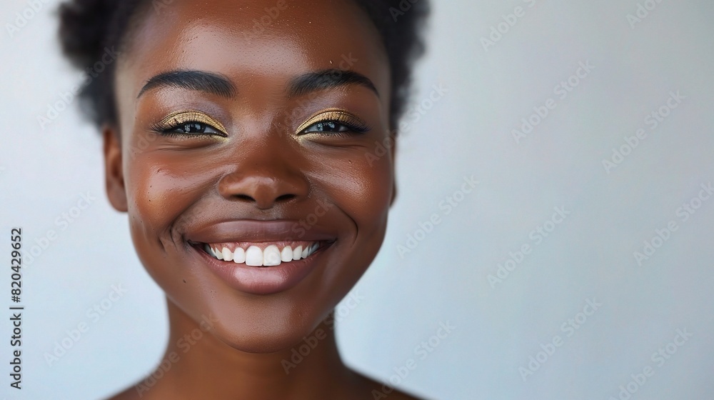 black woman in a studio portrait, radiating confidence and happiness with a bright smile against a clean white background black woman in a studio portrait, radiating confidence and happiness with a bright smile against a clean white background