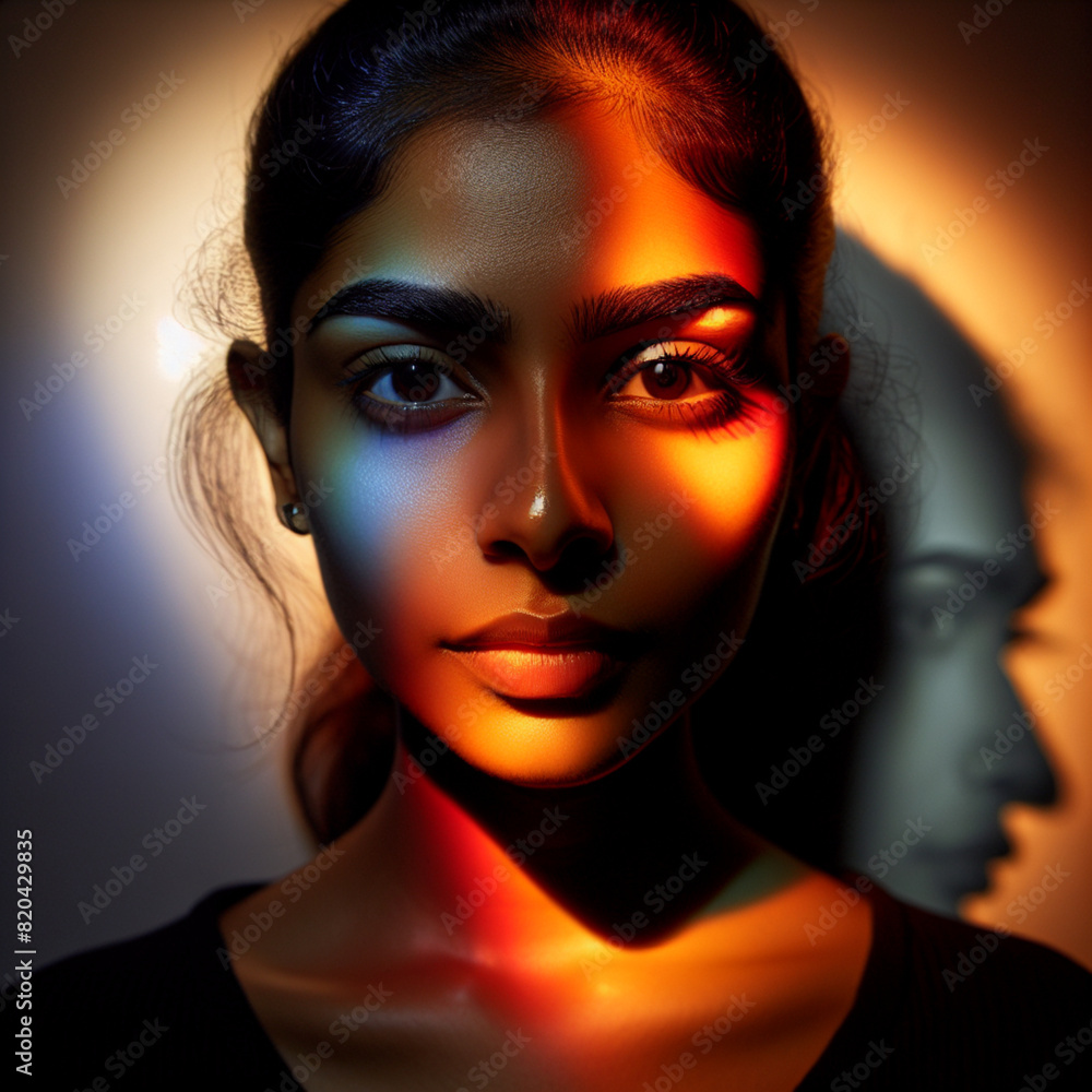portrait of a woman with makeup, triple light effect portrait of a woman with makeup, triple light effect