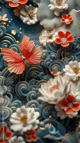 Whimsical paper garden, exquisite butterfly and floral sculptures. crafted with care, illustrating dreams and romance, perfect for banner displays with organic charm