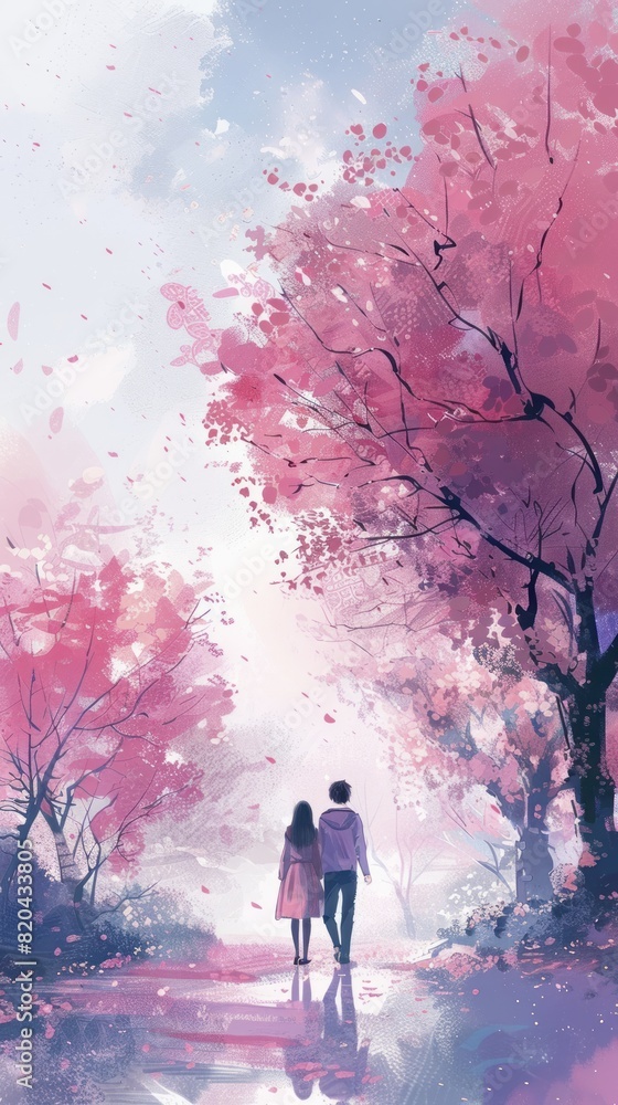 Illustrate a whimsical love story in a side view perspective, using pastel colors to evoke a dreamlike quality that will enchant viewers instantly Illustrate a whimsical love story in a side view perspective, using pastel colors to evoke a dreamlike quality that will enchant viewers instantly