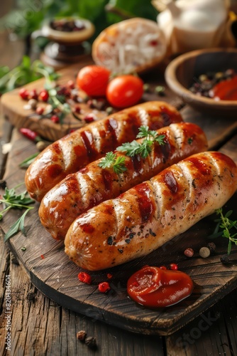 sausage German Bratwurst, grilled with realistic details and contrast
