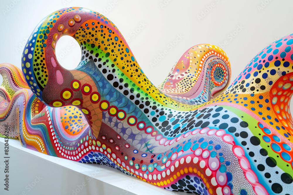A colorful sculpture of a wave with a hole in the middle A colorful sculpture of a wave with a hole in the middle