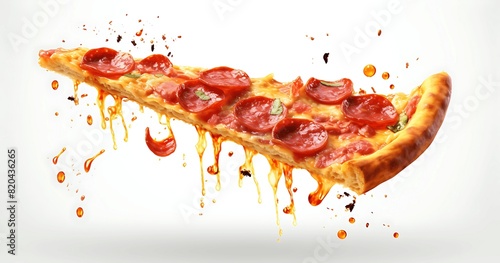 Template with delicious tasty slice of pepperoni pizza. Generative AI