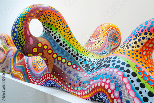 A colorful sculpture of a wave with a hole in the middle © SJ Studio