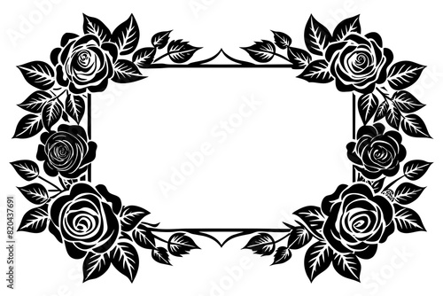rectangular frame with little roses vector silhouette illustration