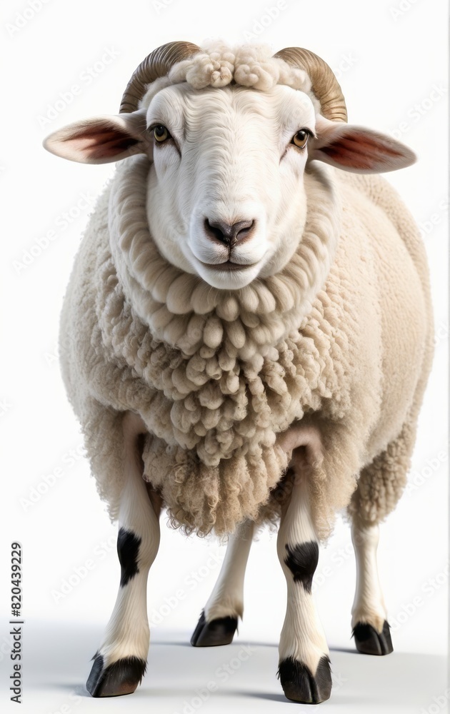 Fototapeta premium A closeup sheep isolated on a white background livestock domestic farm animals ai generated