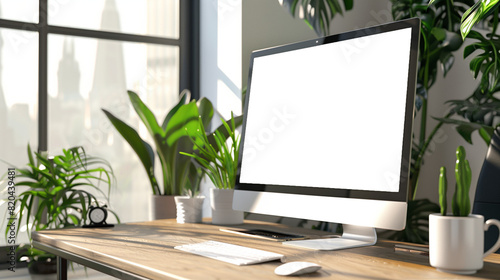 Wallpaper Mural Modern bright private room with a work desk and computer white mock-up screen Torontodigital.ca