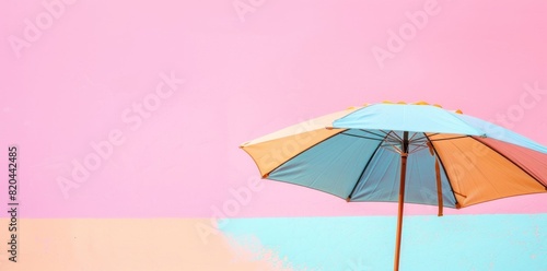Seaside Paradise: Beach Umbrella Bliss on a Serene Background © Iswanto