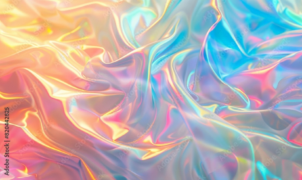 Obraz premium Holographic color wrinkled pearlescent foil. Holographic neon texture background. design for pattern and wallpaper. Holiday, party, festive banner.
