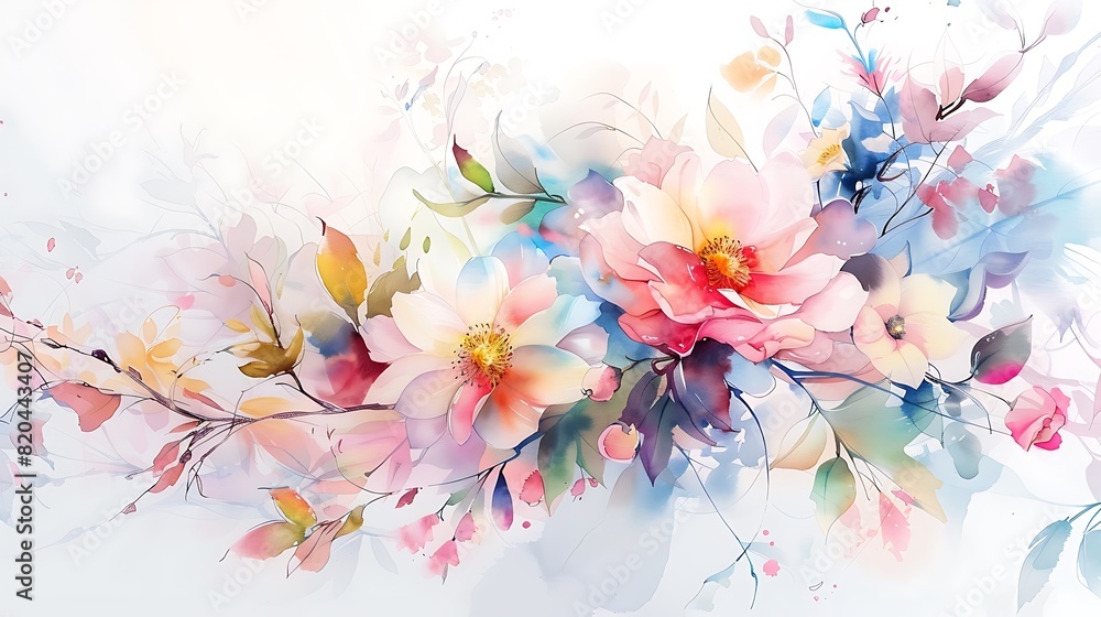 Artistic rendering of a watercolor floral arrangement, showcasing soft pastel hues and gentle brushstrokes against a bright white background.