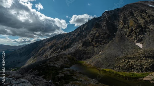 Timelapse, Clouds and Shadows Moving Above Mountain Peaks and Alpine Lake. White River National Forest Colorado USA photo