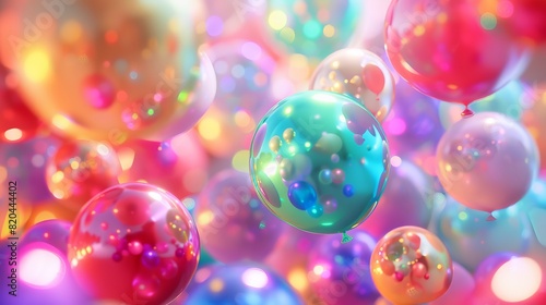 Vibrant Rainbow Balloons in Motion for Birthday or Anniversary Party Background - Generative AI
