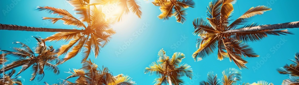 Palm trees against a bright blue sky. Palm trees against a bright blue sky.