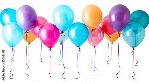 Assorted vibrant balloons floating gracefully against a clean white background  adding a festive touch to any celebration.