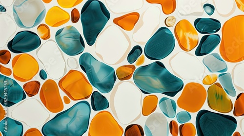 Abstract Pebble Mosaic Vibrant Composition of Colorful Stone Forms and Organic Patterns
