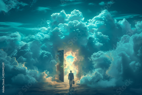 From Earth to Fantasy: A Person's Daring Step Through the Luminous Door in the Sky © amirfaoezan