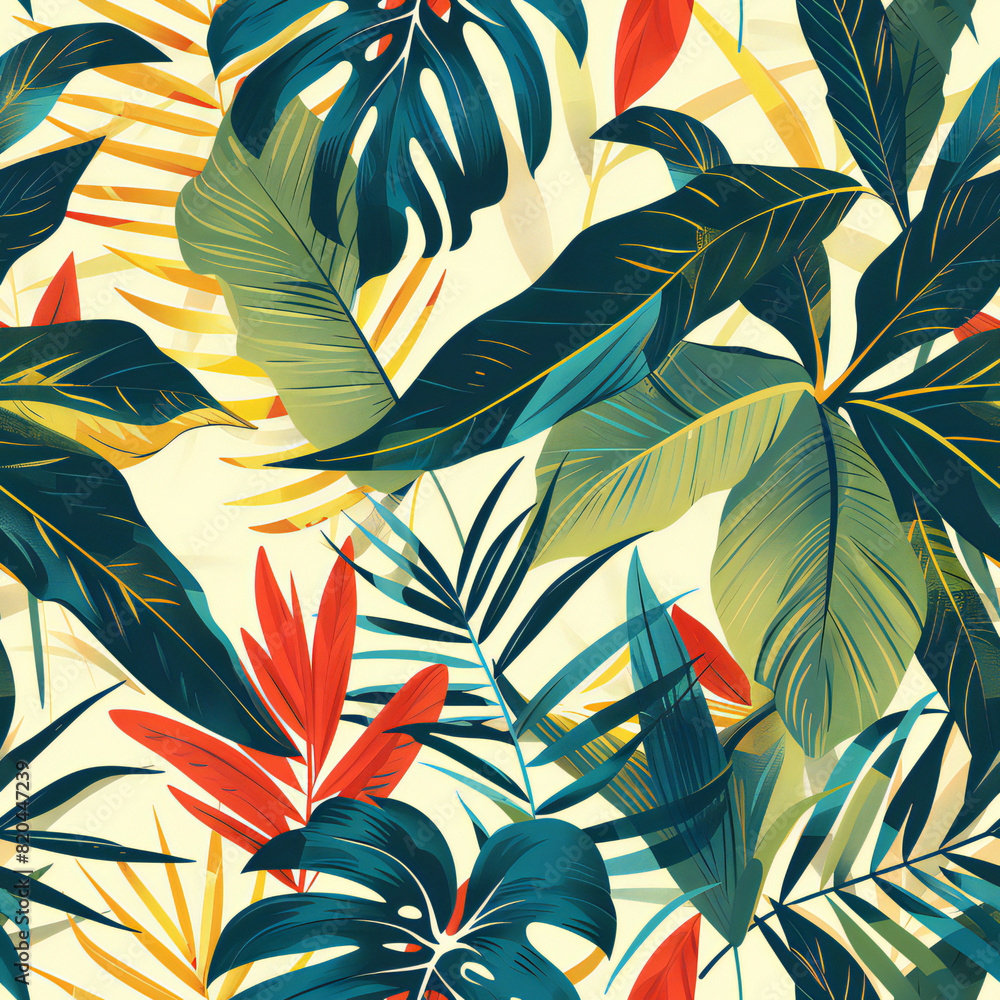 seamless tropical pattern, mid century style, adobe illustrator drawing, illustration, in colour, seamless tropical pattern, mid century style, adobe illustrator drawing, illustration, in colour,
