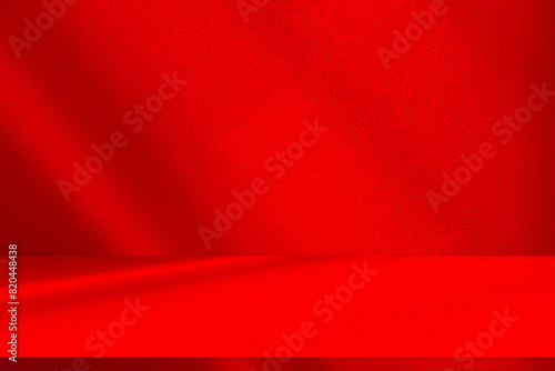 Empty studio interior background and backdrop and product display stand with red shadow on blank text background for inserting text