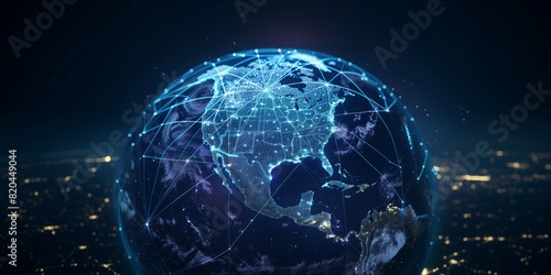 Global digital logistics internet marketing and business e-commerce graphic concept showing global network and social media connection technology. Generative AI