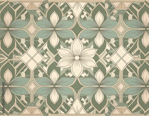 Ornate Symmetry: Seamless Floral Pattern with Retro Vibes photo