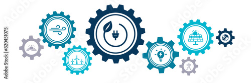 renewable energy icon concept – alternative electricity sources: wind, solar power, hydro electricity, geothermic sources – vector illustration