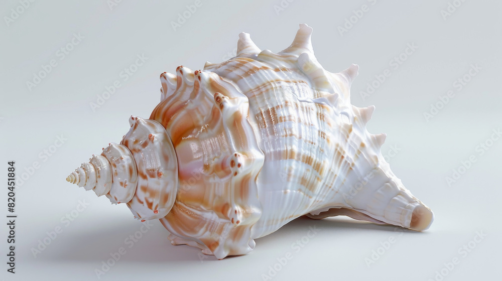 Stunningly detailed 3D rendering of a large seashell, showcasing intricate patterns and a smooth creamy texture against a pure white background. Stunningly detailed 3D rendering of a large seashell, showcasing intricate patterns and a smooth creamy texture against a pure white background.