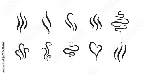 Smells line hot air icon set, hot aroma, smells or fumes. Fragrances evaporate icons.