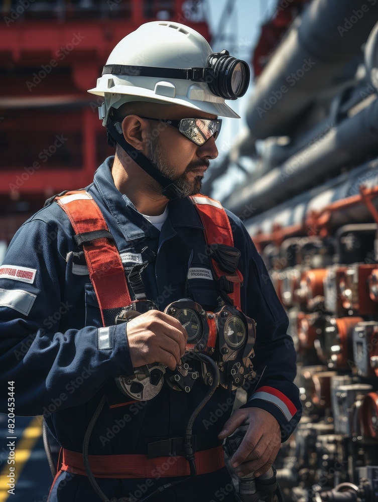 Oil and gas worker at an offshore platform. Oil and gas worker at an offshore platform.