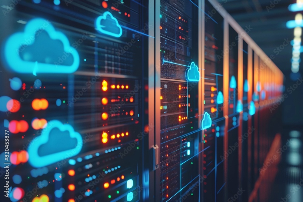 Fototapeta premium Conceptual Image of Cloud Databases and Data Flow