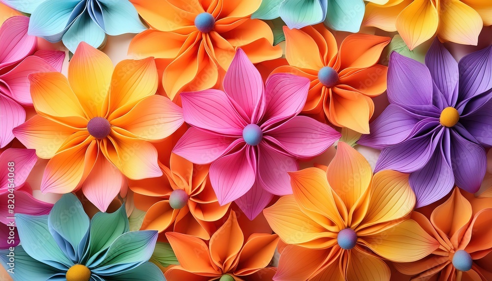 Colorful Paper Flowers with Detailed Petals Colorful Paper Flowers with Detailed Petals