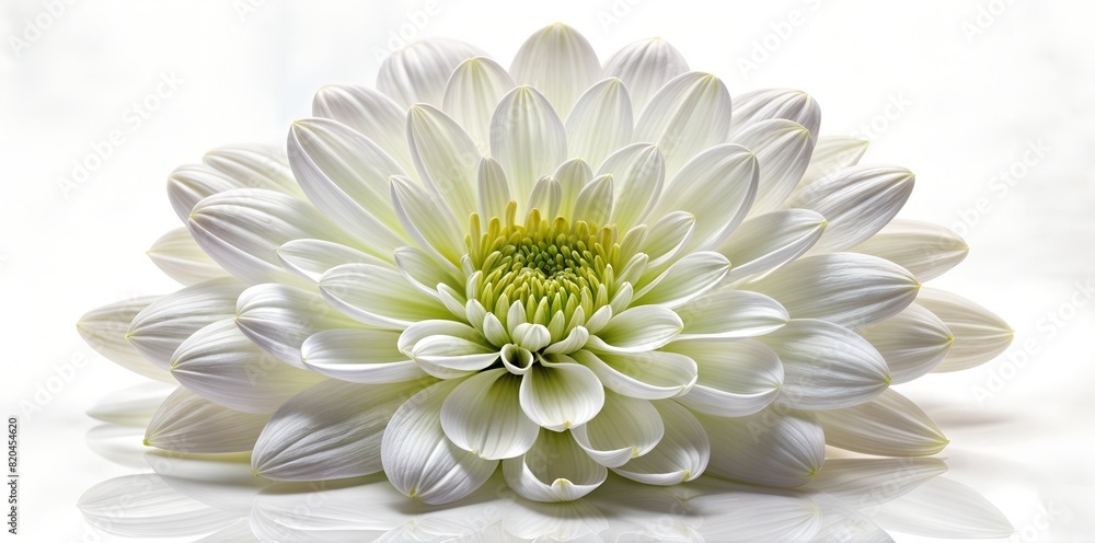 lush, white flower, bud, green center, lies, close-up, on a white background