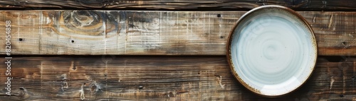 A simple, elegant plate placed on a wooden background, with the focus on the plate and the background slightly blurred