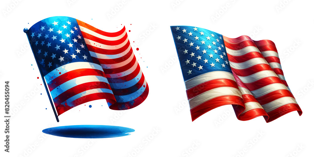 American flag design in 3D watercolor style, Design for Fourth of July, Clipart isolated on Transparent Background.
American flag design in 3D watercolor style, Design for Fourth of July, Clipart isolated on Transparent Background.
