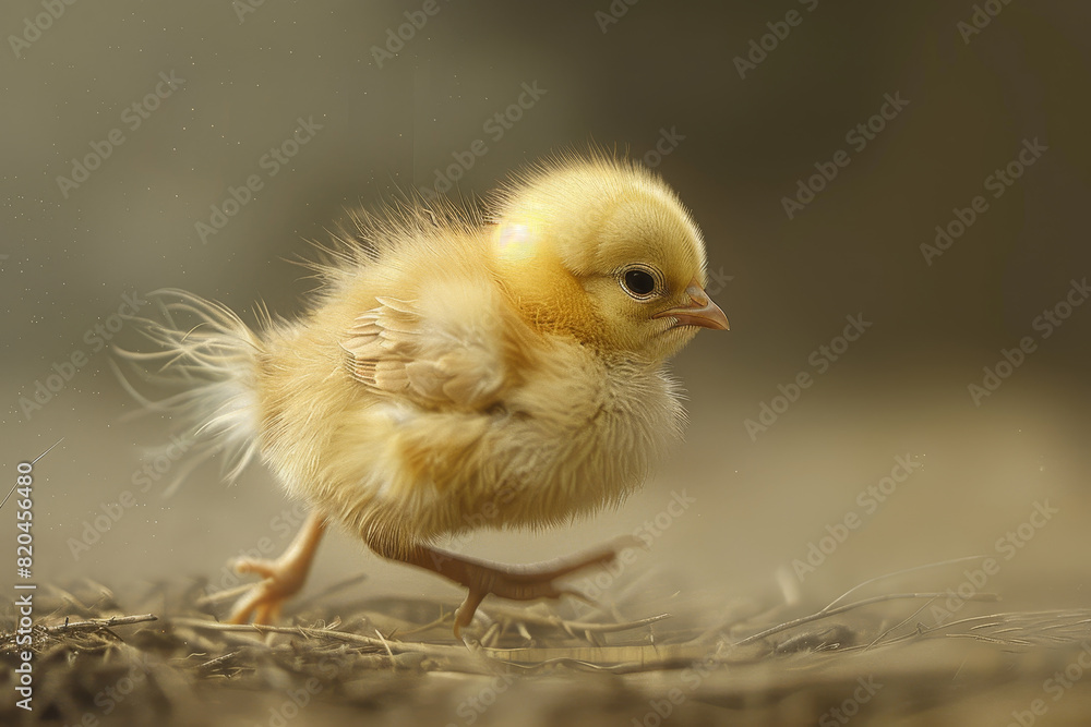 A baby chick is running on the ground A baby chick is running on the ground