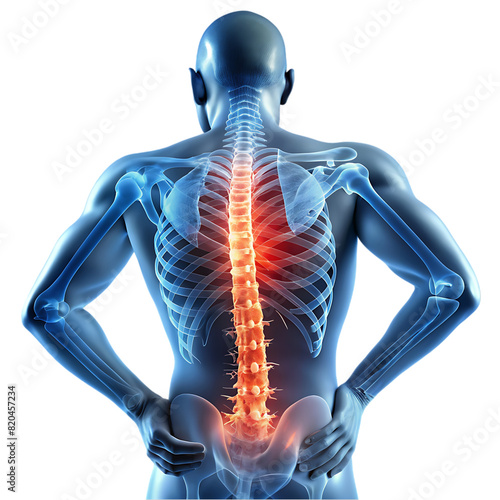 human backbone in x ray back pain transparent background
