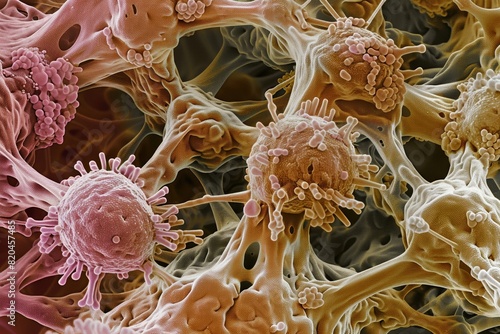 Highly Detailed Image of Cancer Cells Under Microscope

