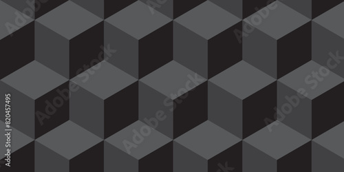  Abstract black and gray stripe rectangles hexagon type cube geometric pattern. modern square diamond mosaic pattern. retro ornament grid tiles and wallpaper used for background.