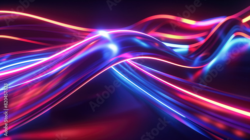 3d render, abstract futuristic neon background with glowing ascending lines. Fantastic wallpaper Generative AI photo