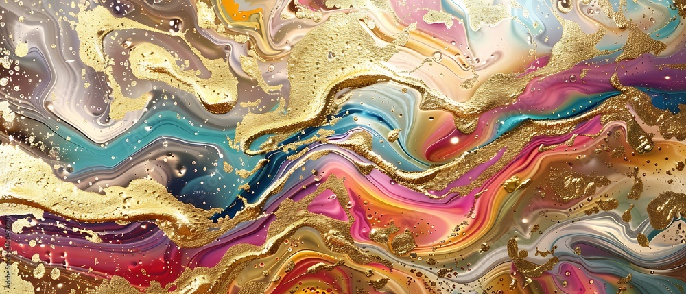 Liquid Gold: Abstract Colorful Marble with Swirls and Waves Liquid Gold: Abstract Colorful Marble with Swirls and Waves