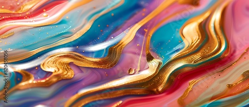 Swirling Gold Liquid: Abstract Colorful Marble Composition