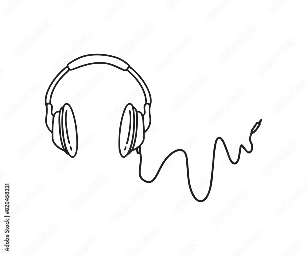 Doodle Headphones with wave cord, hand drawn music symbol cartoon vector Doodle Headphones with wave cord, hand drawn music symbol cartoon vector