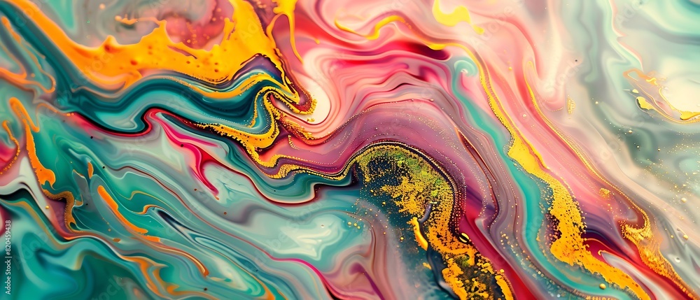 Opulent Gold Liquid Swirls on Abstract Colorful Marble with Shimmering Background Opulent Gold Liquid Swirls on Abstract Colorful Marble with Shimmering Background