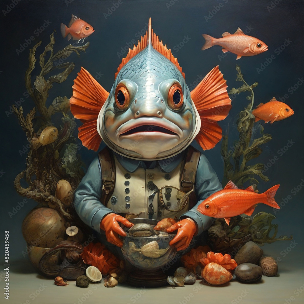a photograph of an anthropomorphic fish portrait