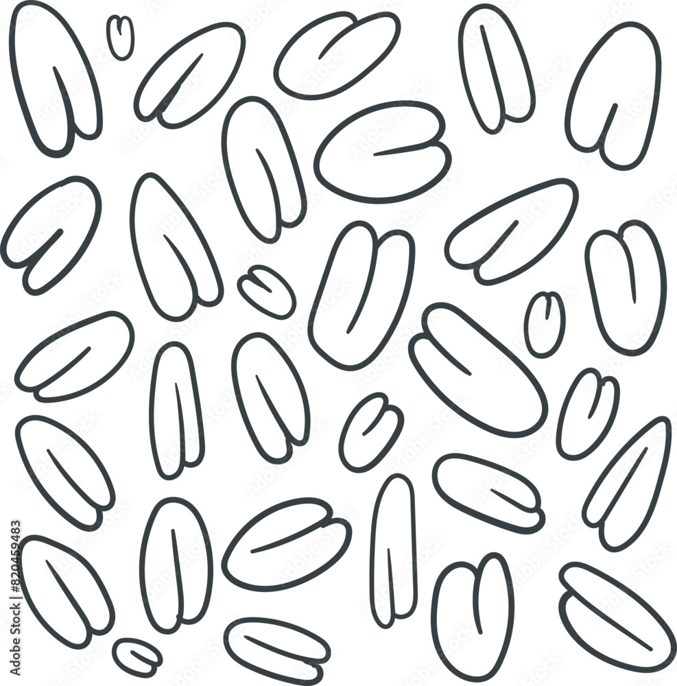 The texture consists of simple drawn shapes with grooves dividing one side of the shape into two parts. Imitation of cartoon nuts. The texture consists of simple drawn shapes with grooves dividing one side of the shape into two parts. Imitation of cartoon nuts.